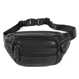 Orrinsports 744306421625 Black Leather Fanny Pack For Men And Women Fashionable Multi-pockets Waist Bel