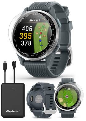 Playbetter 760532696903 Garmin Approach S44 Silver/twilight Golf Gps Smartwatch Bundle - 1.2 Inch Amole