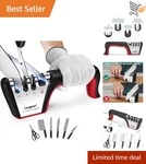 4-IN-1 Knife Sharpener With Glove Fine Ceramic Tungsten Steel Kitchen Scissors. Fixed Price $15.98.