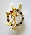 Vtg Goldtone W/ Rhinestone Accents Holiday Christmas Wreath & Golf Clubs Pin. Fixed Price $14.50.