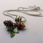 Autumn Fall Pendant Necklace With Silver Pine Cone, Copper Acorn And Green Leaf. Fixed Price $20.99.