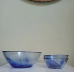Vtg Bormioli Rocco Murano Glass Cobalt Swirl Serving 2 Cereal Fruit Bowls. Fixed Price $55.00.