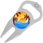 Sunset Over Waves Palm Trees Golf Ball Marker Divot Repair Tool Bottle Opener. Fixed Price $15.88.