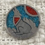 Sterling Silver 925 Turquoise & Coral Inlay Chips Wolf Moon Golf Ball Marker. Fixed Price $50.40.