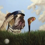 Mulligan By Lucia Heffernan Art Print Poster Bulldog Club Golfing 18X18. Fixed Price $24.13.