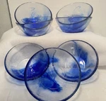 Bormioli Rocco Murano Blue Swirl Glass Bowls Italy Set Of 7 Diameter 5.5 In.. Fixed Price $79.78.