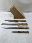 Vintage Set Of 4 Cooks Club Cooking Knives Wood Handle With Block. Fixed Price $16.25.